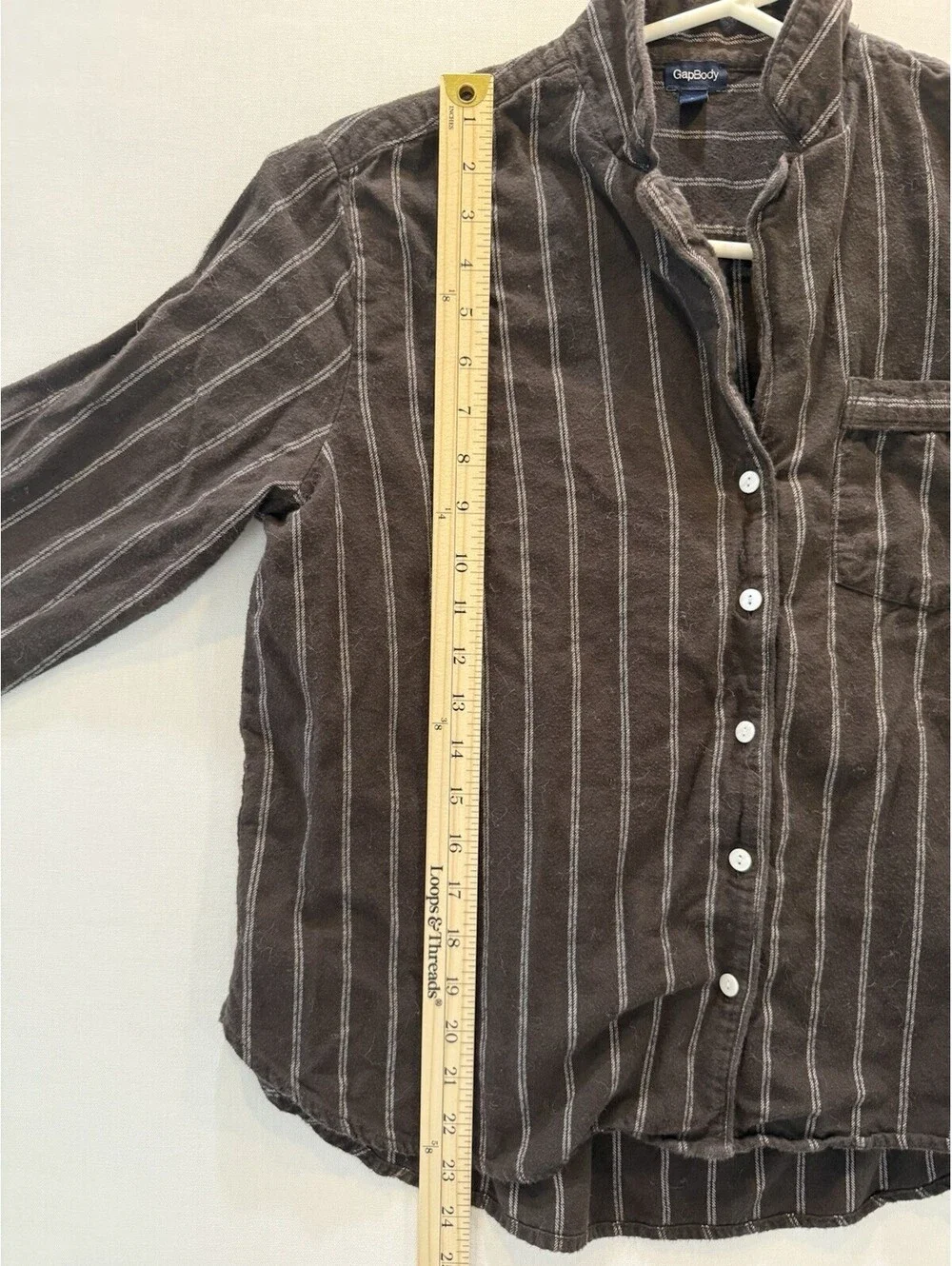 GapBody Brown/White Striped Woven Cotton Collared Button-Up Long Sleeve Size S